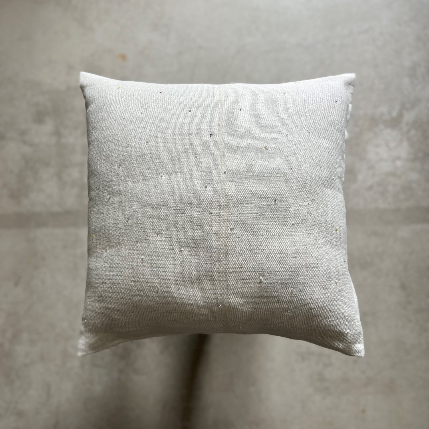 Handcrafted linen cushion with beads in white and silver 45x45 cm