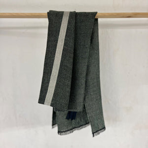 Handwoven linen kitchen towel in dark green with white line 50x75cm