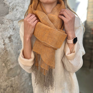 Handwoven Linen scarf Transparent in orange 60x210 cm