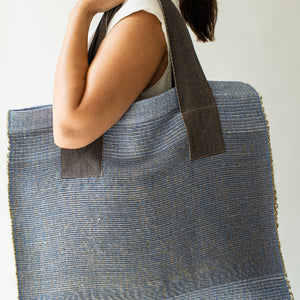 Linen shopper bag in grey and purple 47x54cm
