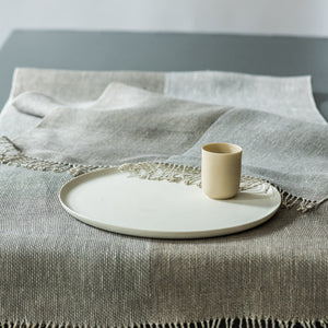 Fringed linen table runner  50x170cm in natural and grey