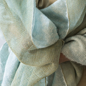 Linen Mohair double layered scarf 70x220cm in khaki and blue