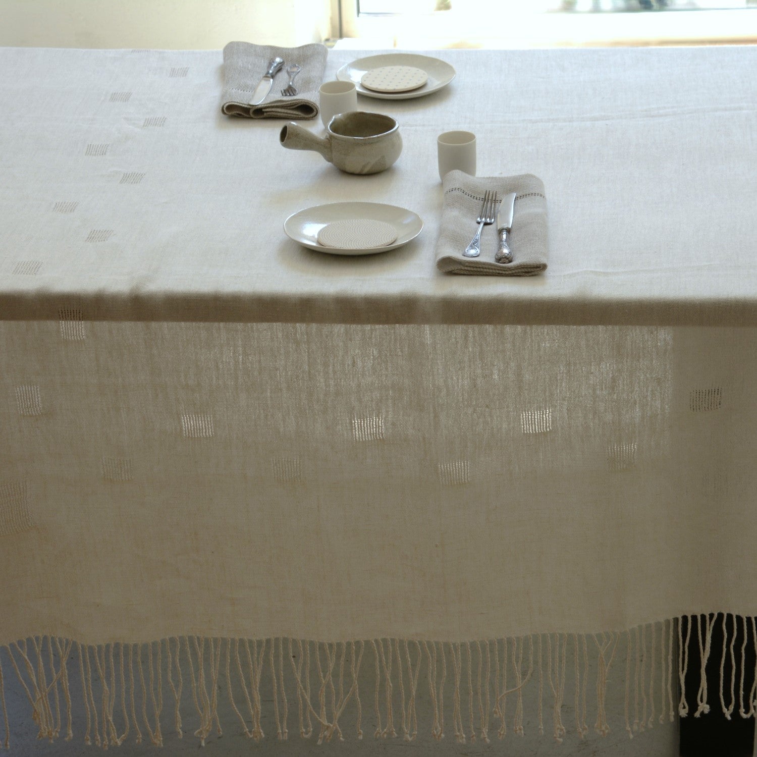 Linen tablecloth Azurs in white 140x210 cm