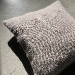 Handcrafted linen, mohair, merino and alpaca wool cushion in powder pink with embroidery 50x50 cm