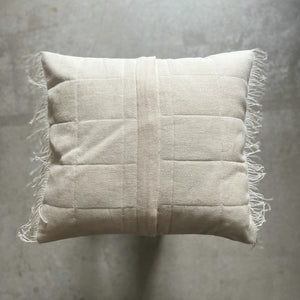 Handcrafted quilted linen cushion in cream 50x50 cm