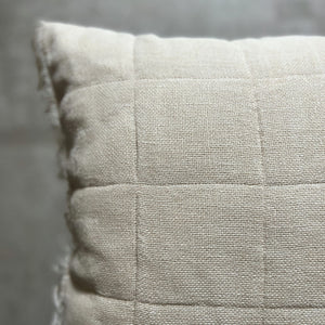 Handcrafted quilted linen cushion in cream 50x50 cm