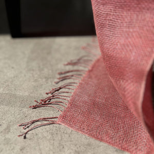 Handwoven double layer linen scarf in coral 50x200 cm