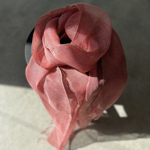 Handwoven double layer linen scarf in coral 50x200 cm