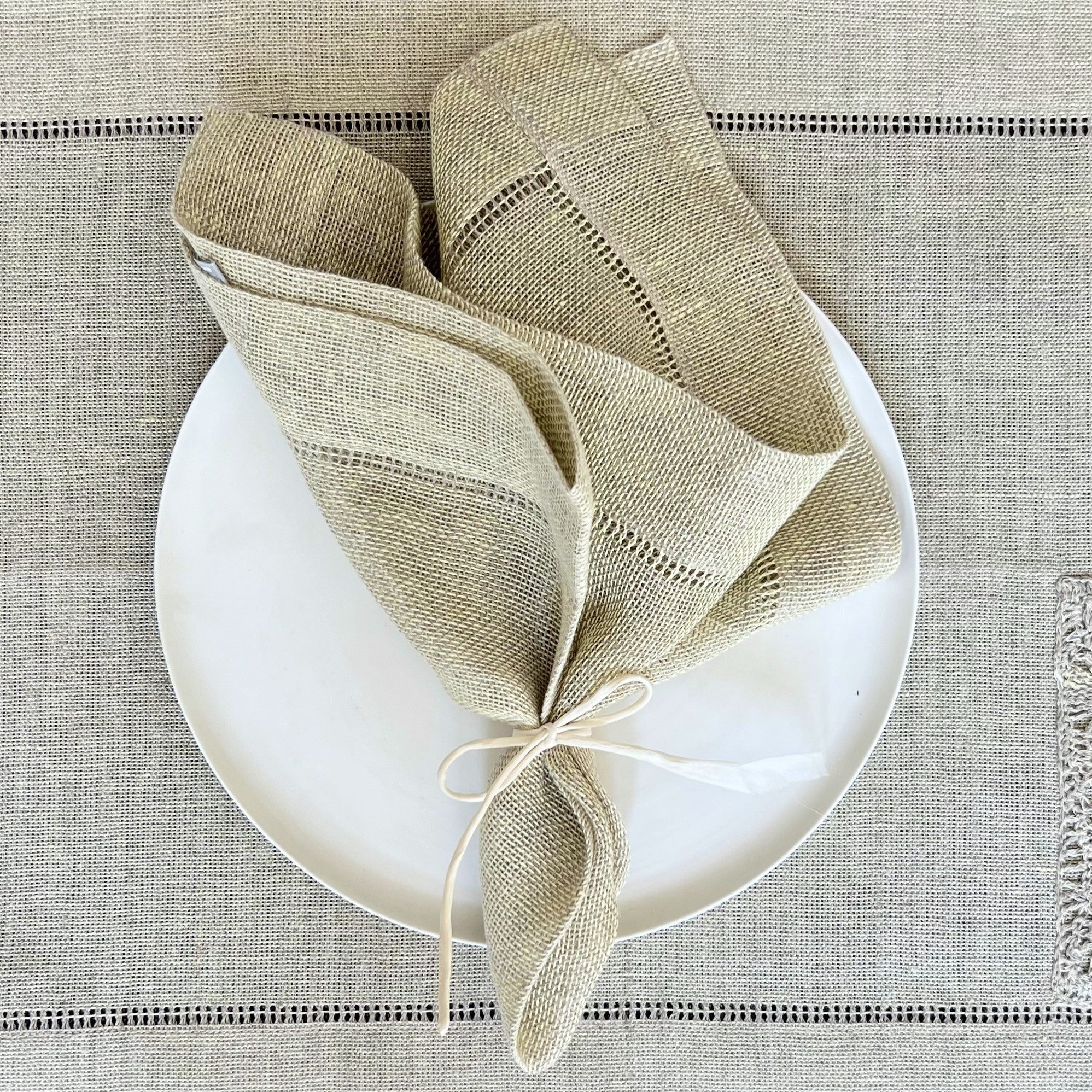 Handwoven linen napkin in mustard with handmade hemstitch on all sides 50x50 cm