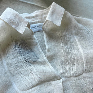 Handwoven Linen Blouse in white with Embroidery in size L