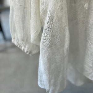 Handwoven Linen Blouse in white with Embroidery in size L