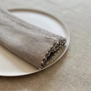 Handwoven Linen napkin with shimmer and hand sewn pearls 50x50 cm