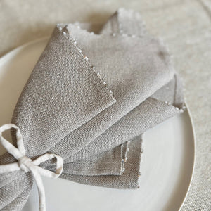 Handwoven Linen napkin with shimmer and hand sewn pearls 50x50 cm