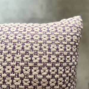 Handwoven Linen Camel Wool cushion in Plum and Beige 45x35cm