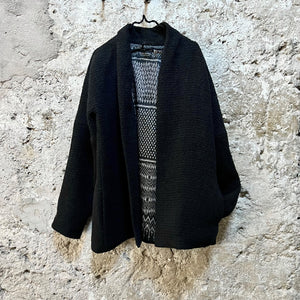 Unisex boucle linen jacket in black with silk lining XL size