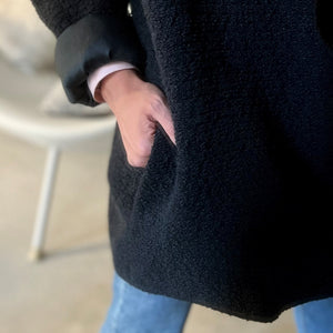 Unisex boucle linen jacket in black with silk lining XL size