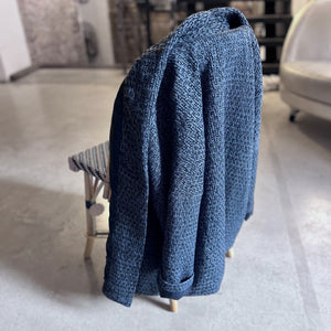 Handcrafted unisex boucle linen jacket in navy in L size