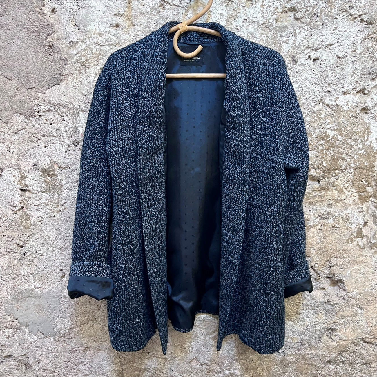 Handcrafted unisex boucle linen jacket in navy in L size