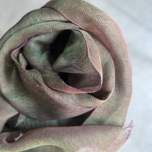 Handwoven Double layer linen scarf in chameleon color 50x200 cm 