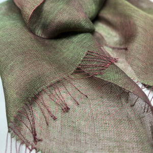 Handwoven Double layer linen scarf in chameleon color 50x200 cm 