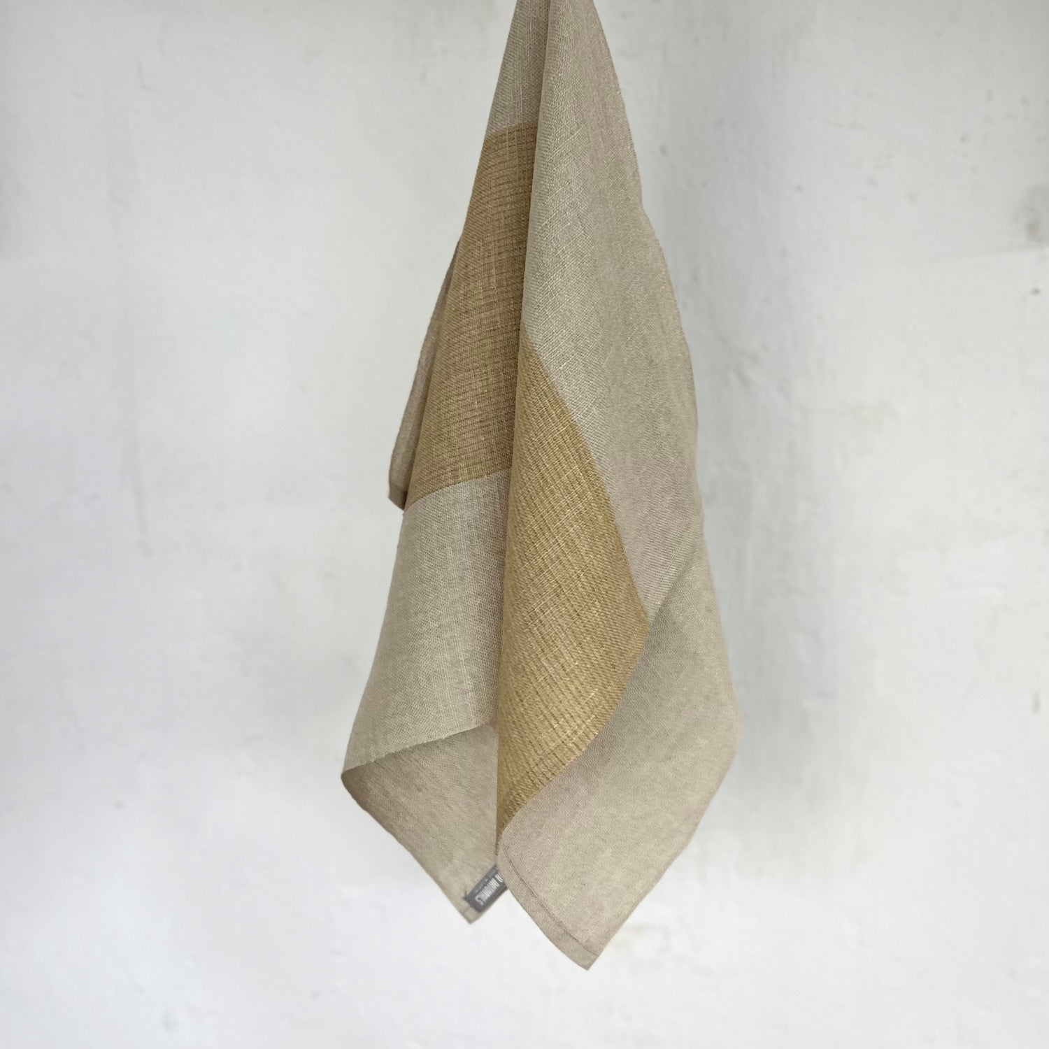 Handwoven linen kitchen towel in natural with mustard wide middle line 45x70 cm