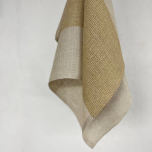 Handwoven linen kitchen towel in natural with mustard wide middle line 45x70 cm