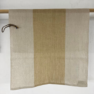 Handwoven linen kitchen towel in natural with mustard wide middle line 45x70 cm