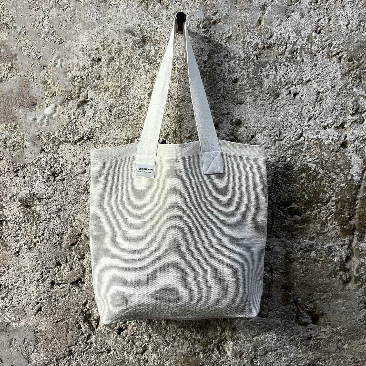 Handcrafted linen shopper bag Primit in white 43x47 cm