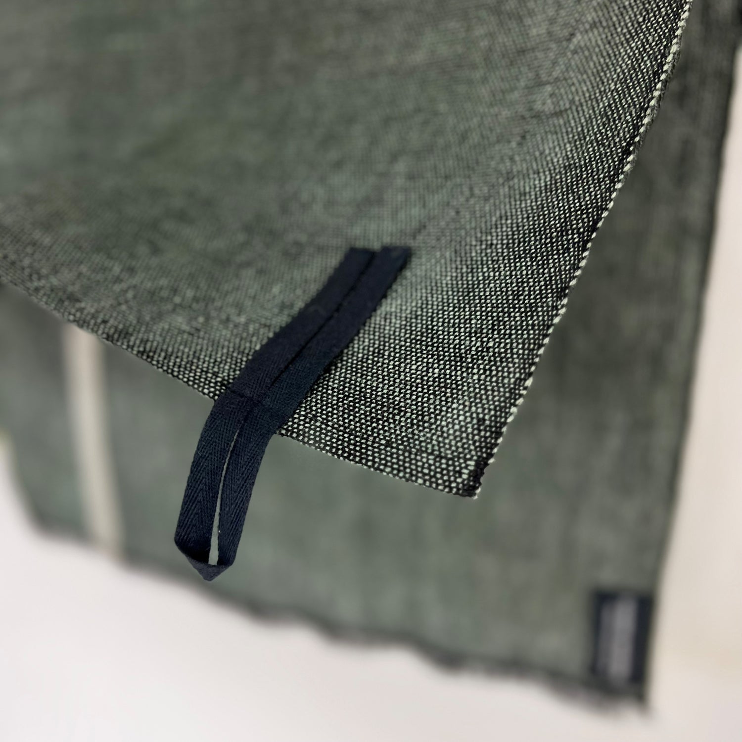 Handwoven linen kitchen towel in dark green with white line 50x75cm