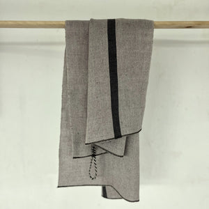 Handwoven Linen kitchen towel in light gray with dark line 45x78cm
