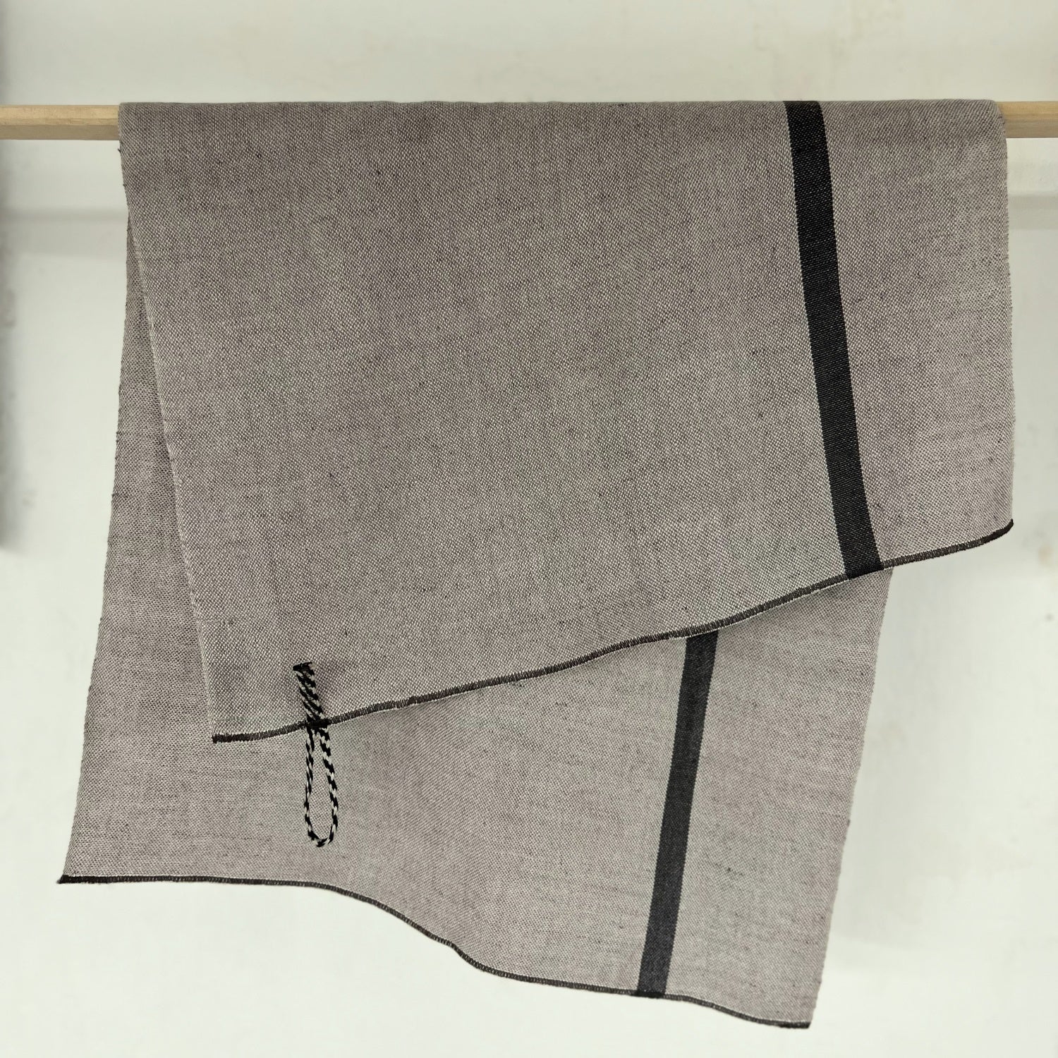 Handwoven Linen kitchen towel in light gray with dark line 45x78cm