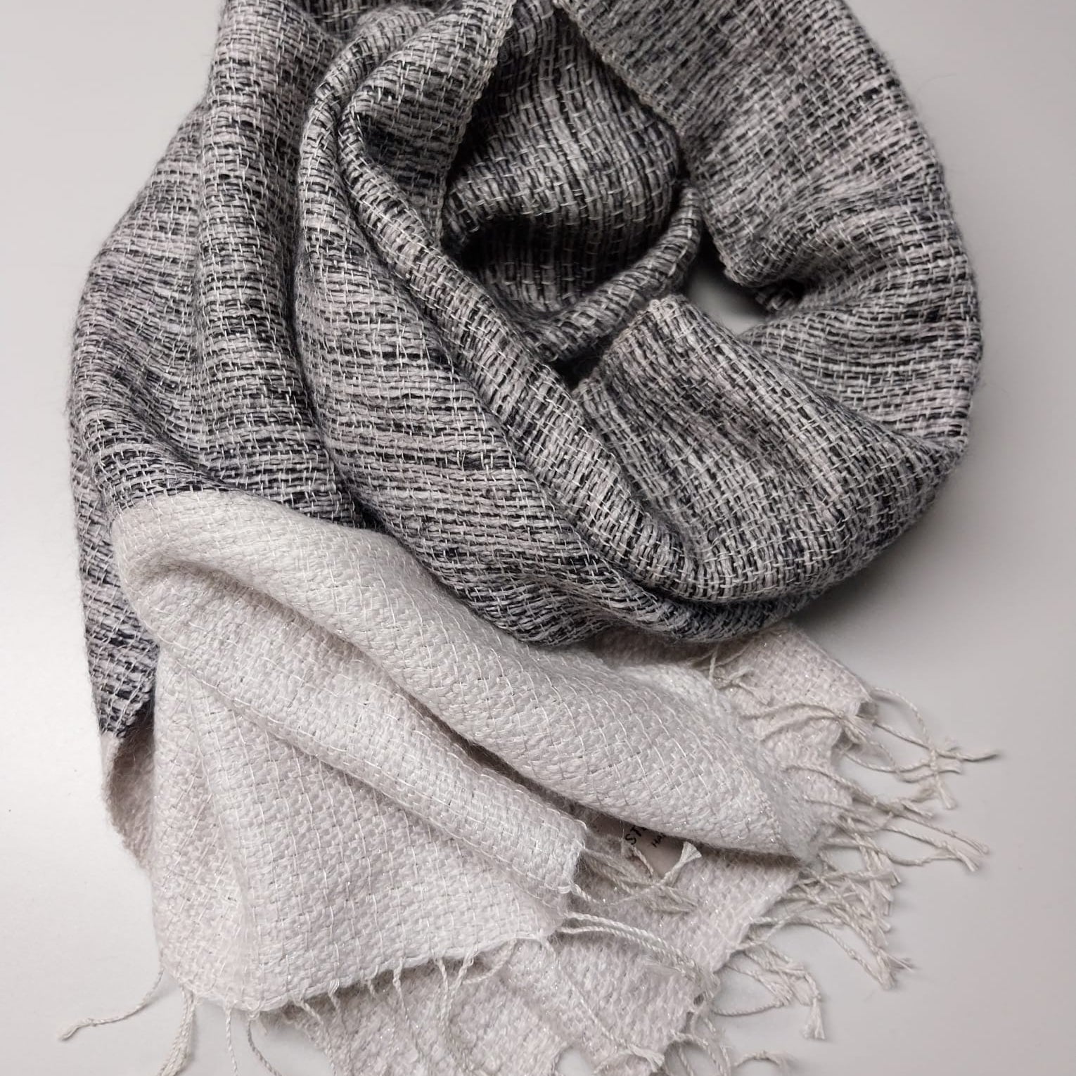 Linen mohair scarf Tinita White and black 50x200 cm