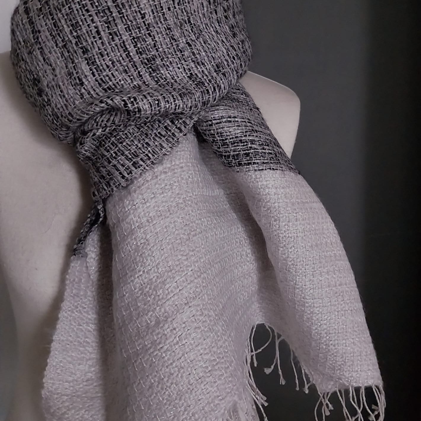 Linen mohair scarf Tinita White and black 50x200 cm