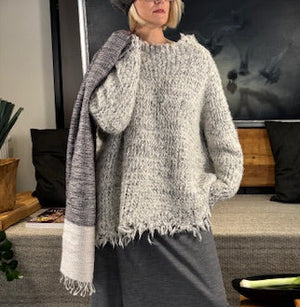 Linen mohair scarf Tinita White and black 50x200 cm