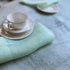 Handwoven linen tablecloth in mint color