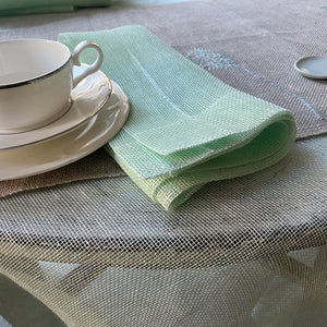 Handwoven linen tablecloth in mint color