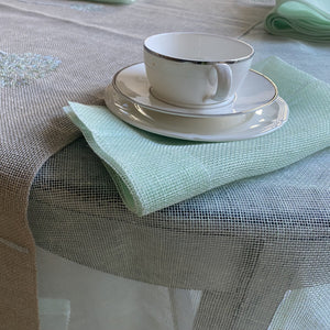 Handwoven linen tablecloth in mint color