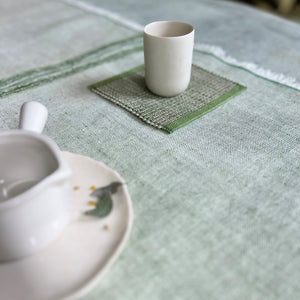 Handwoven linen placemat 40x45 cmand coaster 13x13 cm Mother's Day gift set in pistachio green color