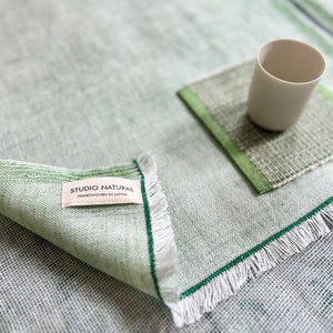 Handwoven linen placemat 40x45 cmand coaster 13x13 cm Mother's Day gift set in pistachio green color