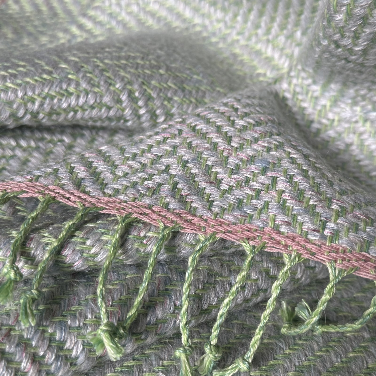 Linen mohair throw in green and gray 140x185 cm