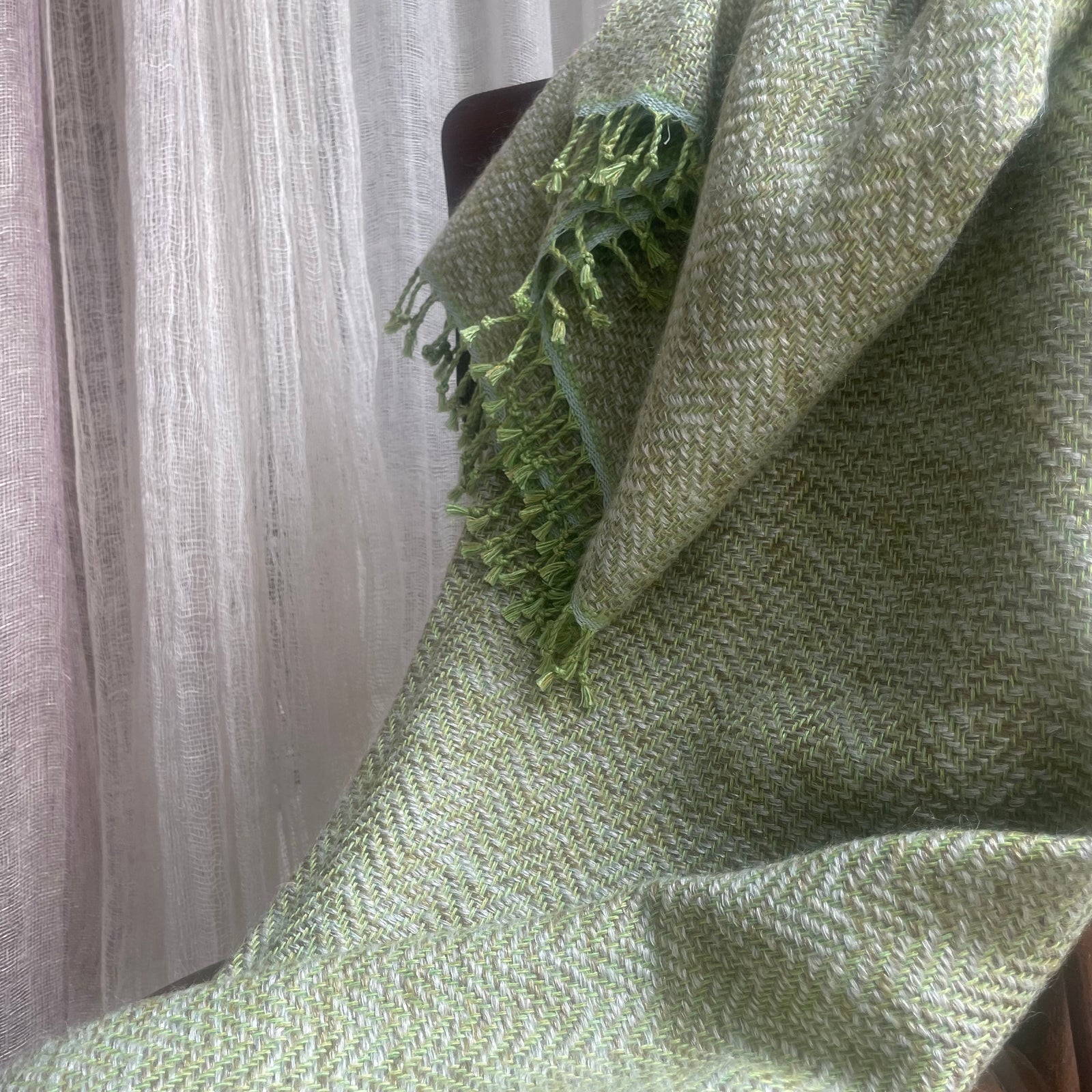 Linen mohair throw in green and gold 140x180 cm