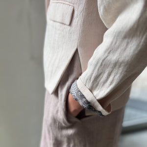 Handwoven Linen Jacket in powder with silk lining