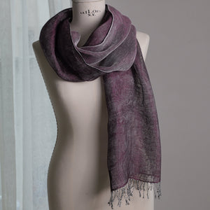 Double layer linen scarf in shiny bordo 50x200cm