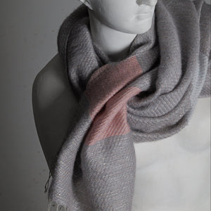 Mohair linen scarf, 70x200 cm, gray with pink