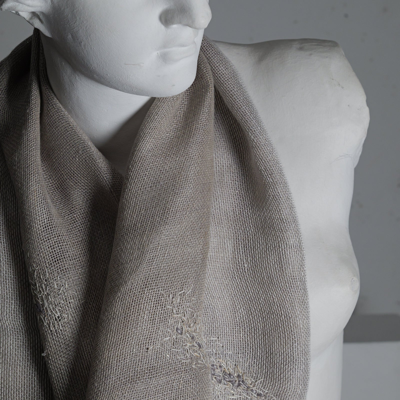 Linen scarf with embroidery, Double, 50x170 cm