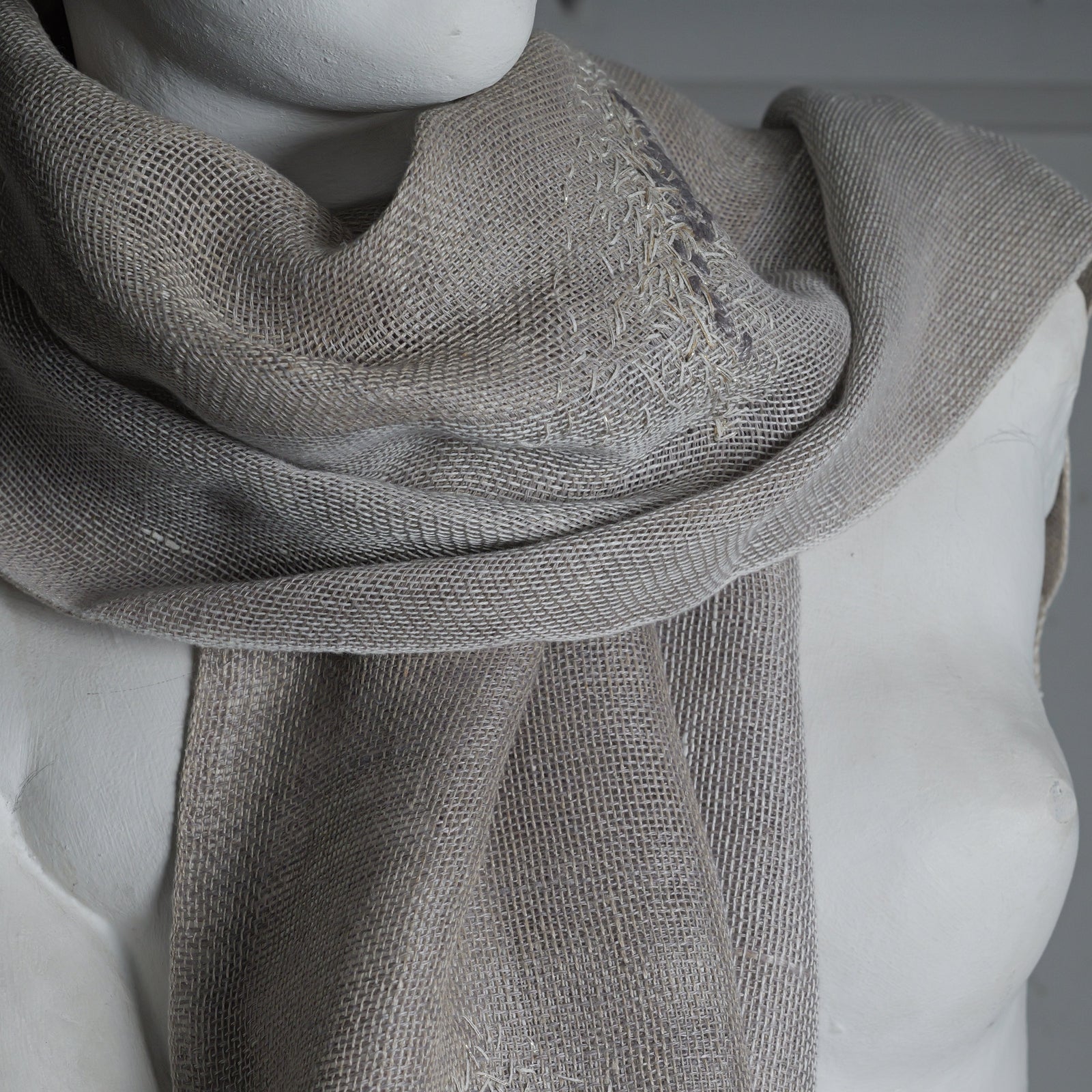Linen scarf with embroidery, Double, 50x170 cm