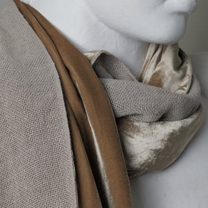 Linen velvet scarf 45 x 200 cm, golden/beige