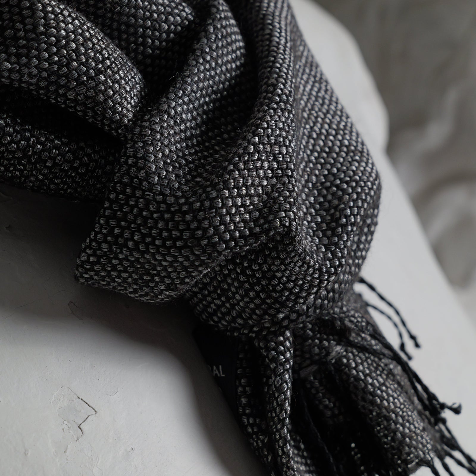 Linen alpaca scarf, 35x180 cm, silver metallic