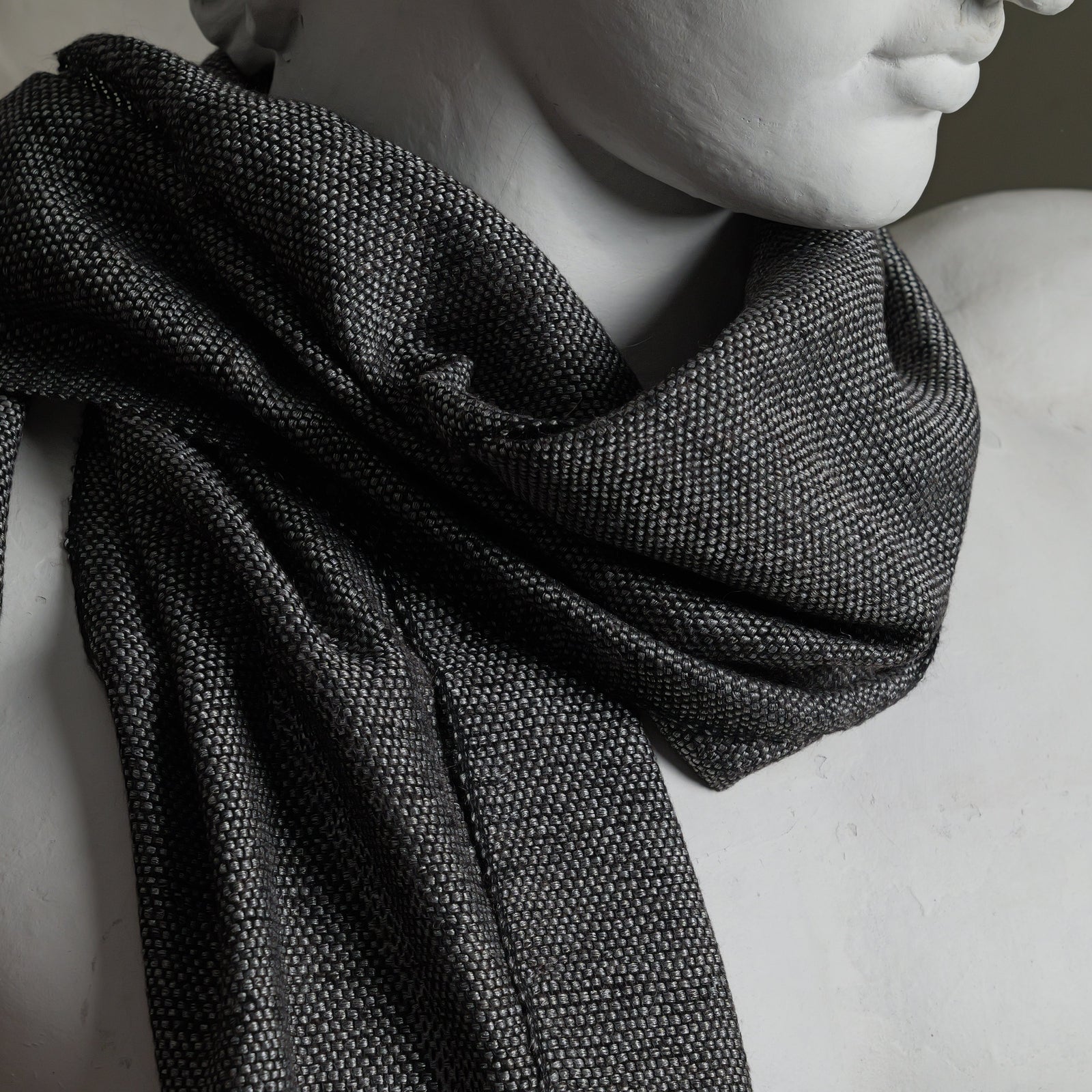 Linen alpaca scarf, 35x180 cm, silver metallic