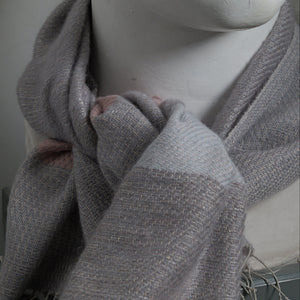 Mohair linen scarf, 70x200 cm, gray with pink